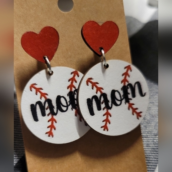 Jewelry - Stud style baseball mom, heart, red, white, black earrings New